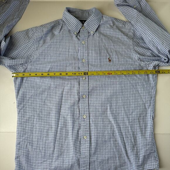 Ralph Lauren Custom Fit Button Down Blue White Checkered Shirt Men Large - Picture 4 of 14